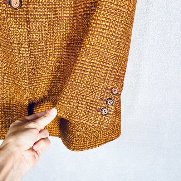 Harve Benard Blazer Womens 10 Orange Brown Wool Houndstooth Jacket - Picture 2 of 11